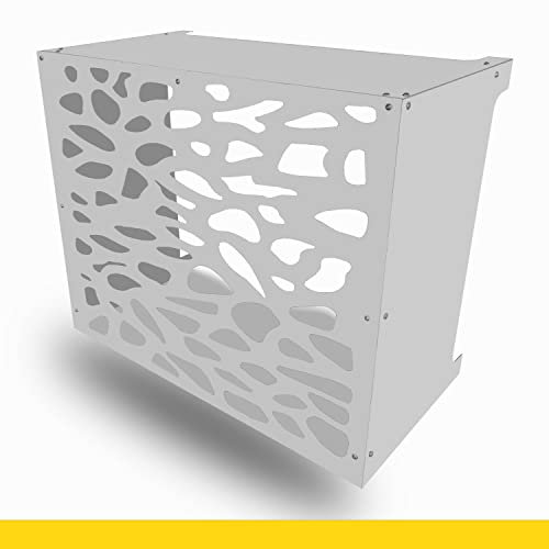 Cache Clim Résistant Climatisation Coffre Climatiseur Mural Aluminium Composite (Motif Pierres, Grand Blanc)