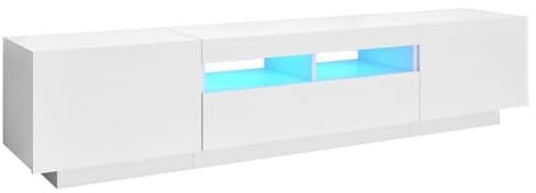 vidaXL TV Schrank mit LED-Leuchten Lowboard Sideboard Fernsehschrank Fernsehtisch TV Möbel Tisch Board HiFi-Schrank Hochglanz-Weiß 180x35x40cm