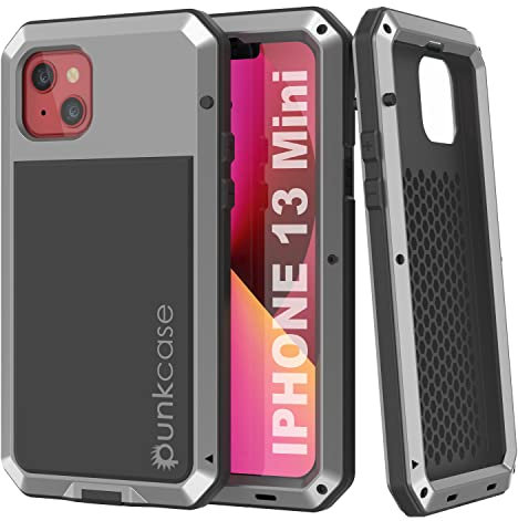 Punkcase for iPhone 13 Mini Metal Case | Heavy Duty Military Grade Armor Cover [Shock Proof] Hard Aluminum & TPU Design W/Tempered Glass Screen Protector for iPhone 13 Mini (5.4) (2021) [Silver]