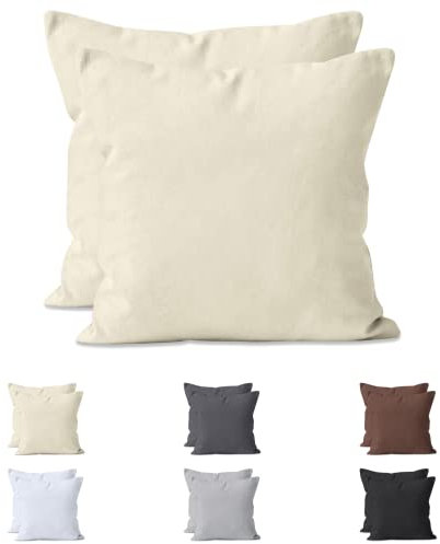Hometex Premium Textiles 2-er Set Kissenhülle Baumwolle Jersey | Doppelpack Kissenbezüge ca. 160 g/m² | Oeko-TEX®Standard 100 Kissen-Bezug mit Reißverschluss | 40x40 cm Natur