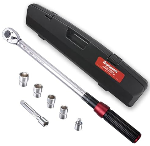 FOURROBBER 1/2 Clé Dynamométrique, Clé de Torsion 20-220 Nm, Précision±3%,Clé à Cliquet à 90 dents,avec Extension et douilles pour Autos Camion Motos vélos