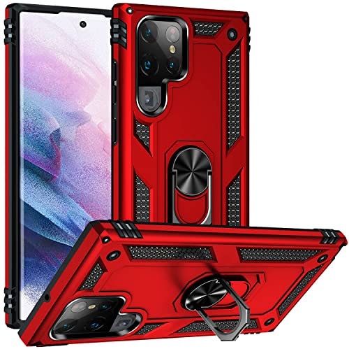 Fetrim Funda para Galaxy S22 Ultra, Carcasa Shock Absorción de con Anillo de rotación Soporte para Samsung Galaxy S22 Ultra Rojo