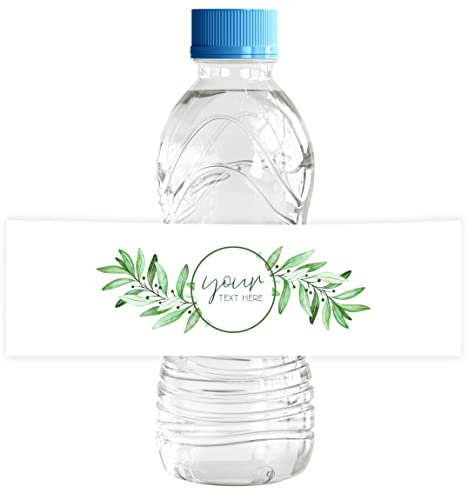 Darling Souvenir Personalisierte Wasserflasche Etiketten Grünes Blatt Kranz Selbstklebend Party Supplies Custom Text Aufkleber für Wasserflasche Ideale Verlobungsfeier Hochzeit Ankündigung Party 32