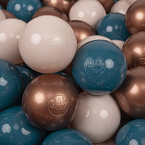 KiddyMoon 50 Bälle/7Cm Kinder Bälle Spielbälle Für Bällebad Baby Einfarbige Plastikbälle Made In EU, Dunkeltürkis/Pastellbeige/Kupferrot