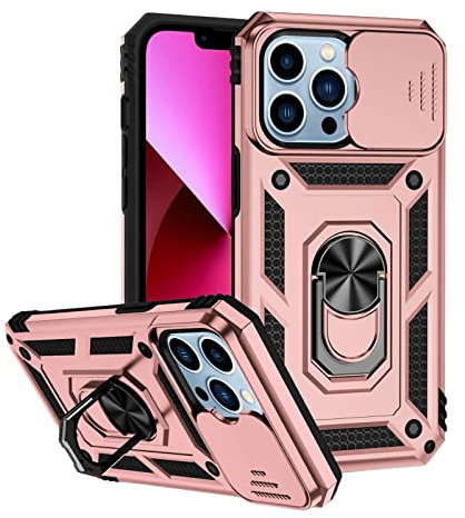 fonefunshop Case Compatible with iPhone 14 Plus 15 Plus Pink Armoured With Ring Holder Stand Camera