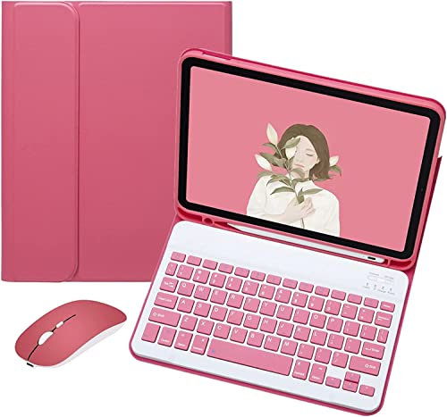 PboyiqiS Keyboard Case for iPad Pro 11 2022/2021/2020 (4th/3rd/2nd Gen) with Mouse, Detachable Wireless Bluetooth Keyboard Slim Leather Smart Cover with Pencil Holder (New Pink)
