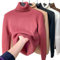 AHKISS Winter-Fleece-Dick-Strick-Bodenhemd, Lässiger Dicker Rollkragen-Strick-Bodenhemd for Damen, Pullover, weicher Thermo-Fleece-Rollkragenpullover (Color : Rose Red, Size : L)