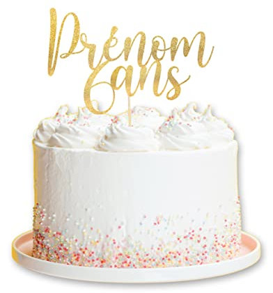 Cake Topper Anniversaire Prénom personnalisé- Décoration de gâteau d'anniversaire - Face topper finition pailletée - Fête