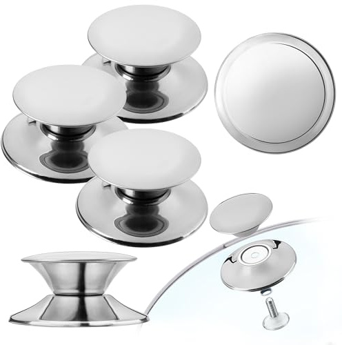 KADAX 3er Set Topfdeckelgriff, feuerfester Deckelknopf aus Kunststoff und Edelstahl, universaler Haltegriff für Topfdeckel, Topfdeckelknopf für Glasdeckel (Silber)