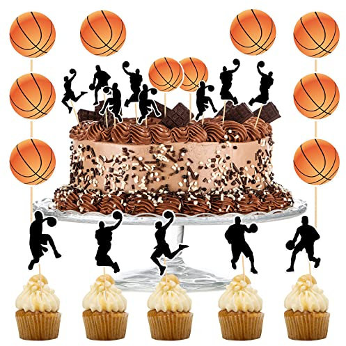 Giantree 24 Stück Basketball Deko Cake Toppers, Basketball Aktion Kuchen Topper Tortenaufleger, Basketball Tortendeko für Junge Kuchendeko Geburtstag Sport Thema Party Kuchen Dekorationen