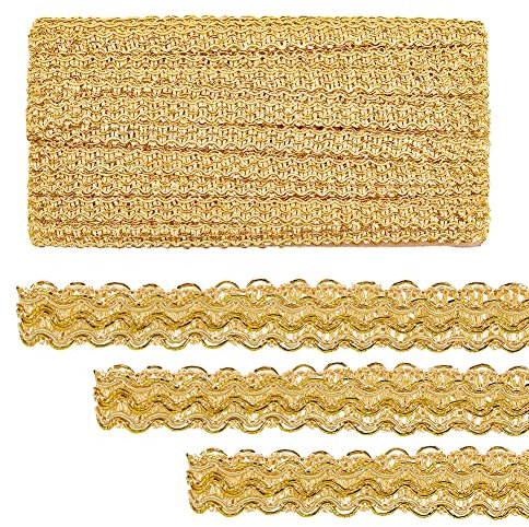 PandaHall 15 Yards Golden Spitzenband 15mm Braid Lace Trim Gewebtes Gold Paillettenband Filigrane Gimpenborte Für Vorhangpolster, Heimdekoration, Handwerk