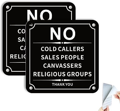 2 Pack No Cold Callers Sign for Front Door 10x10cm Metal Aluminum Self-adhesive Window Sticker No Religious Groups Signs
