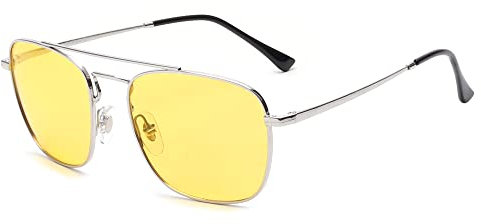 JIM HALO Retro Quadratisch Pilot Sonnenbrille Nacht Fahren Linse Flache Metallbrille Männer Frauen Silber