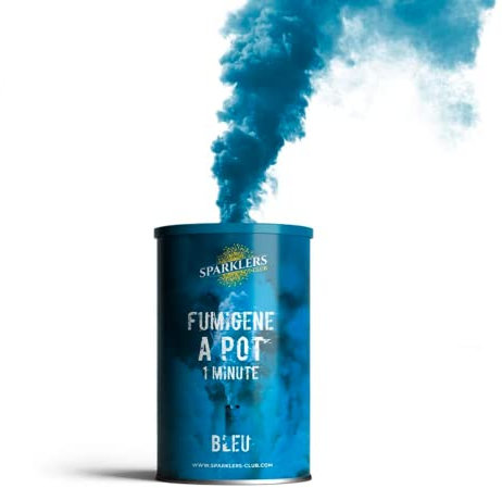 SPARKLERS CLUB Fumigène en Pot 1 MINUTE couleur Bleu - Allumage à mèche, durée 60 secondes, fumigene couleur à poser au Sol - fumigene pot au sol - Catégorie F1 - LIVRAISON 24/48H