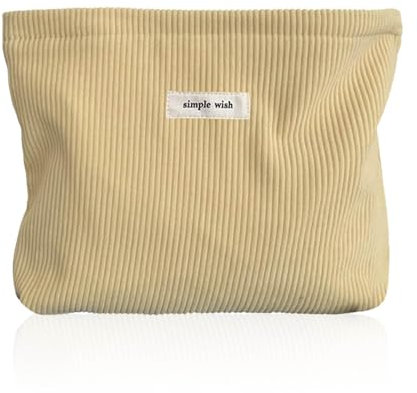 Tcdwla Trousse de Toilette Femme, Trousse Maquillage Femme, Voyage Accessoires Sac Cosmétique en Velours Côtelé pour L'école, Les Voyages, Le Shopping (Jaune)
