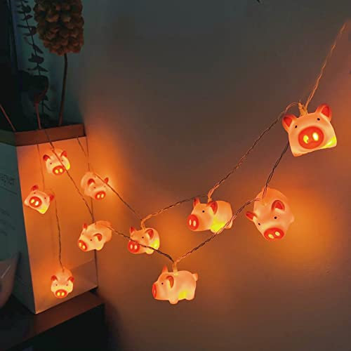 Riaxuebiy Niedliche Schwein Lichterketten Schweinchen Nachtlicht 20er LED Rosa Schwein Lampe für Kinderzimmer Baby Zimmer Party Dekoration (Rosa Schwein)