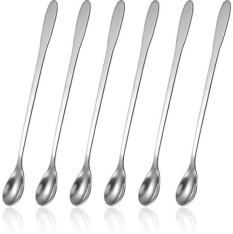 SSRDFU 6 pcs Ensemble de cuillères à Latte Macchiato - Cuillère à Café en Acier Inoxydable de Qualité Supérieure, 22 cm Cuillères Longues pour Cocktails et Desserts, va au Lave Vaisselle