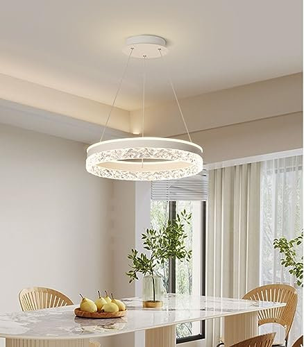Bellastein LED Hängeleuchte Neuer moderner High-End Restaurant Pendelleuchte Ring Kronleuchter mit Kristallform Acryl Dimmbar Fernbedienung Einstellbares Rundes Deckenlampe (Weiß)