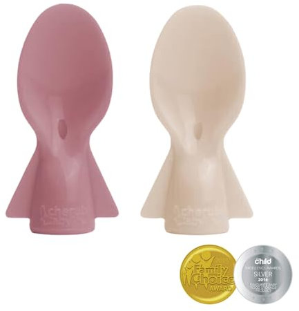 Cherub Baby Universal Reusable Non-Spill Baby Food Pouch Squeeze Spoon Topper Attachment 2 Pack with Travel Case (Dusty Rose/Sand)