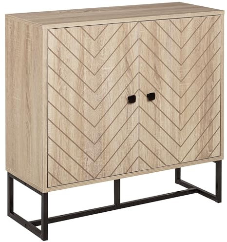 HOMCOM Aparador de Cocina Armario Buffet con 2 Puertas y Estantes Armario de Almacenaje para Comedor Salón Dormitorio Estilo Moderno 80x29,5x80 cm Madera Natural y Negro