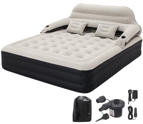 DIMAR GARDEN King Size Luftmatratze mit Kopfteil und Pumpe, Luftmatratze mit Kissen
