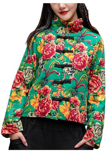 YonYeHong Veste Thermique pour Femmes Boutons De Grenouille De Style Chinois Enveloppez Le Col De Support