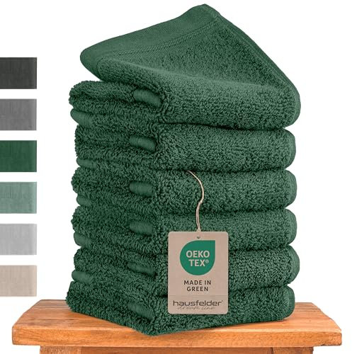 Hausfelder Set de Toallas de Invitados Premium con Lazo para Colgar - 100% algodón Certificado Oeko-Tex, Toallas pequeñas, Suaves y absorbentes (Verde Oscuro, 6 Toallas pequeñas de 50x30 cm)