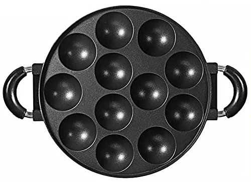 Japan Large Aperture Takoyaki Pan, Premium Cast Iron 15 Hole Biscuit Pan, Non-Stick Anti-Scald, DIY Kitchen Tools for Pancake Balls, Fried Eggs and Takoyaki (15 Hole)