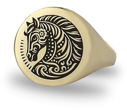 ANEMONE JEWELRY Gravierter Siegelring mit Pferd - Personalisierter Tribal-Pferdering - Unisex-Ring - Auffälliger Statement-Ring
