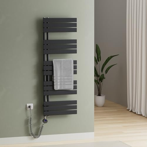 S'AFIELINA Badheizkörper Elektrisch Anthrazit, Handtuchheizkörper mit Thermostat und Timer, Design Handtuchhalter Heizkörper Bad 800W für ca. 8 m², Heizung Energiesparend, 1320x500mm
