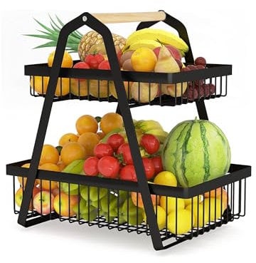 Janse® Obstschale XL - Obstkorb - Schwarz - Metallkorb - Drahtkorb - Servierschale - Küche Organizer - Essen - Picknickkorb - Schreibtisch Organizer - Schreibtischablage - Badezimmer-Organizer