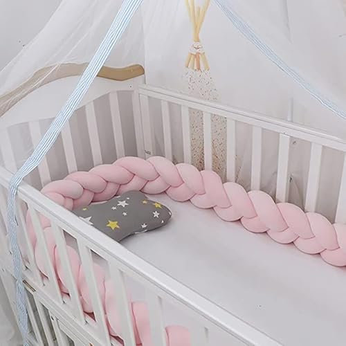 GYCF Paraurti Intrecciato Culla Paracolpi Lettino Neonato Cuscino Treccia Serpente da Letto Intrecciato Protezione del Bordo Culla Imbottiture Paracolpi Lettino,Rosa,1.5 m