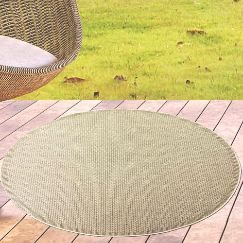 CARPETIA Teppich Outdoor Balkon Wintergarten Terasse Garten strapazierfähig leicht zu pflegen mit einfarbigem Muster in Beige, 120 cm Rund