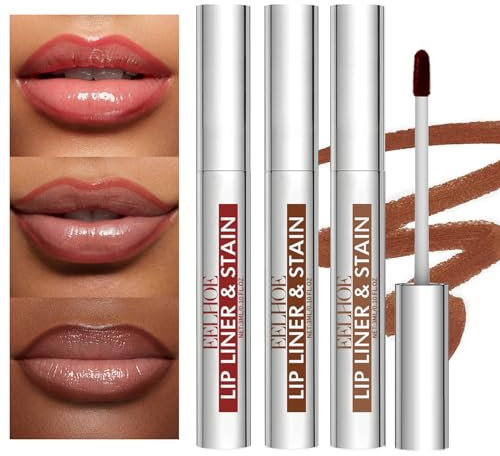 3Pcs Lip Liner Stain, Natural Long Lasting Lip Stain Peel Off, Waterproof Stay On All Day, Transfer-Proof, Highly Pigmented, Abzieh-Lippenstift (Kaffee & Kakao & Rose)