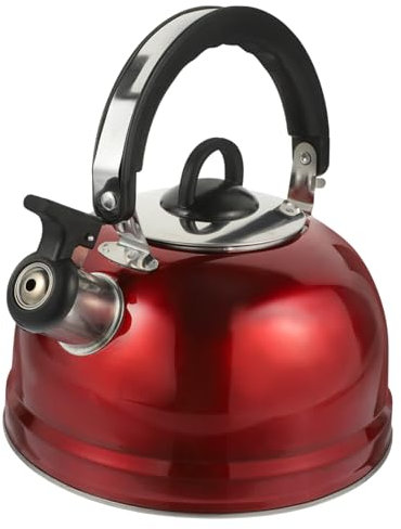 OFFSCH Edelstahl Flötenkessel Hemisphärischer Teekessel Für Induktionsherd Ergonomischer Griff Leuchtend Rot Für Tee Und Kaffee