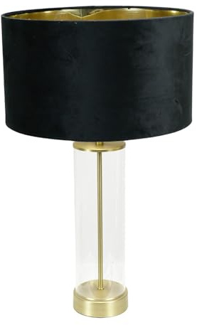ValueLights | Balan Matt Gold and Clear Tube Table Lamp with Black Velvet & Gold Inner Shade & Warm White Bulb | Table Lamps, Home Décor & Improvement Essential