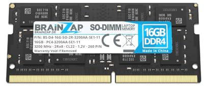 BRAINZAP 16GB DDR4 RAM SO-DIMM PC4-3200AA-SE1-11 2Rx8 3200 MHz 1.2V CL22 Notebook Laptop Arbeitsspeicher Unbuffered Non-ECC