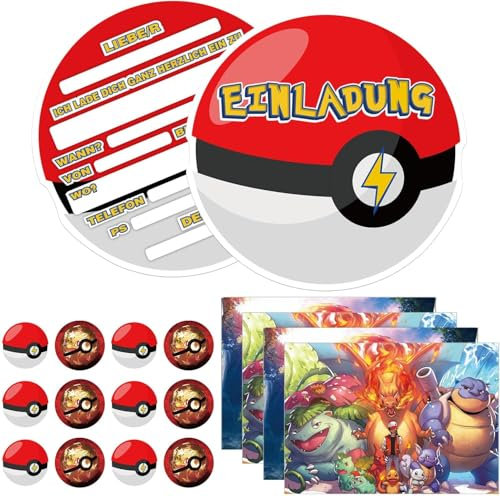 ZeiLaBang Kakadi 12 Stücke Einladungskarten Kindergeburtstag,12 Umschläge,12 Tattoo Aufkleber,Deutsche Einladungskarten,Partyeinladungen Einladungen Kinder,Geburtstag Einladungskarten Junge Mädchen