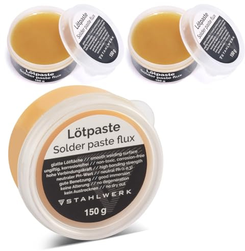 STAHLWERK Lötpaste, 3 Dosen je 150 g, ungiftig mit integriertem Flussmittel | Für glatte Lötflächen und optimale Benetzung sowie sauberes Arbeiten an SMD-, Chip- und Steckbauteilen geeignet