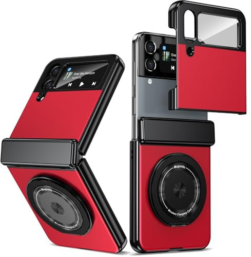 XKchatpt Magnetic Folding Phone Case for Samsung Galaxy Z Flip 3,Kickstand 360° Rotatable Stand,Aluminium Alloy Case with Hinge Protection & Front Screen Protector for Samsung Galaxy Z Flip 3 (Red)