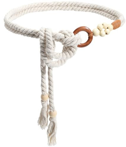 craspire Ceinture en Corde Bohème Blanche Pompon Tissage Fait Main Anneau en Perles de Coton Style Bohème Longue et Fine Chaîne Décorative pour Vêtements pour Femmes Robe Vêtements Décoration DIY