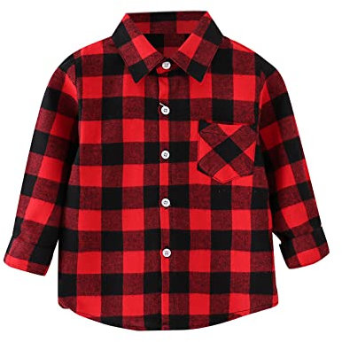 Chemise 146 en flanelle Veste plaid manches longues boutonné shacket bébé garçon fille t-shirt top coat vêtements d'extérieur enfants chemises pour garçons à carreaux, rouge, 7-8 ans