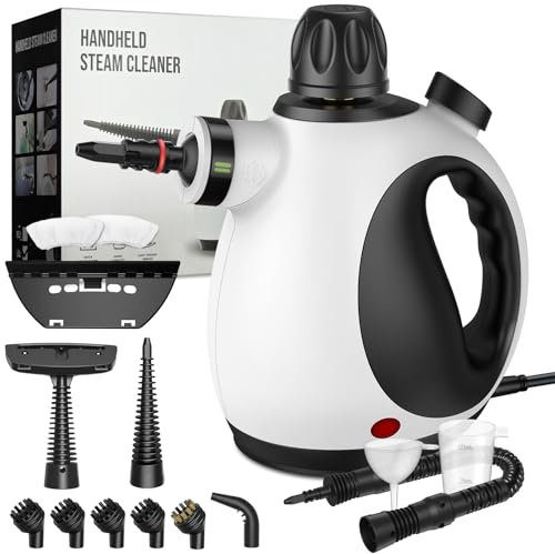 GalhanEhe Dampfreiniger mit Sicherheitsverriegelung und 14 Zubehörteilen, Dampfreiniger handgerät unter Druck für Badezimmer, Küche, Möbel, Stoffe, Fugen, Herd (Schwarz&Weiß)