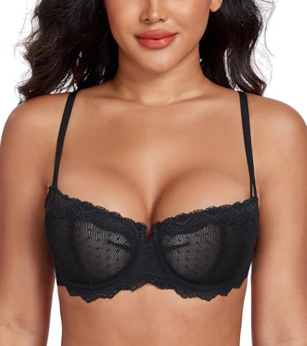 Lemorosy Reggiseno Donna Balconcino Pizzo con Ferretto Push-up