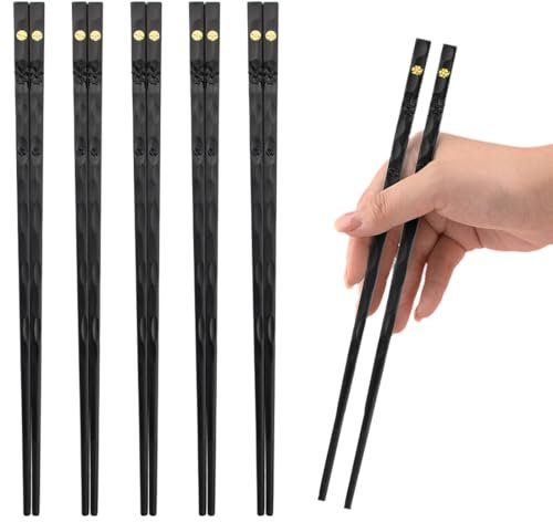 JEYORZY 5 Paia bacchette, Lavabili in Lavastoviglie con Motivo per Incisione, Bastoncini Giapponesi, Bacchette Sushi Set Regalo-Nero