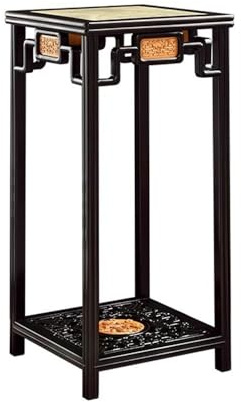 WANGHAI-666 Bonsai Base Openwork Carving Redwood with Marble Display Rack, Chinese Antique Style Plant Base Display Pedestal Stand