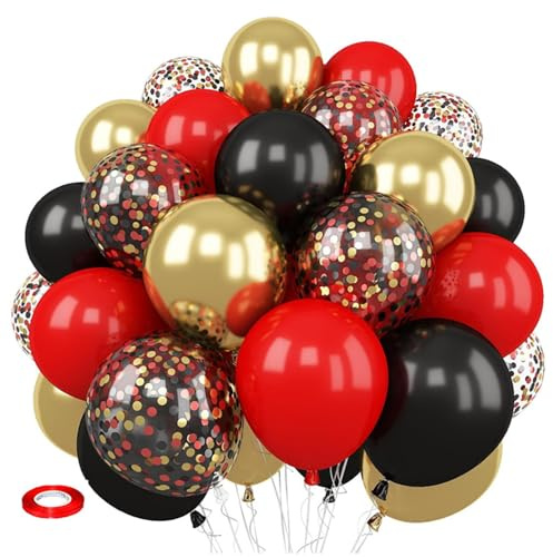 80 Stück Luftballons Schwarz Rot Gold, Latex Ballons Goldene Metallic Ballons Mit Streifen Für Geburtstag Hochzeit Abschluss Eid Weihnachten Silvester Nationalfeiertag Deko