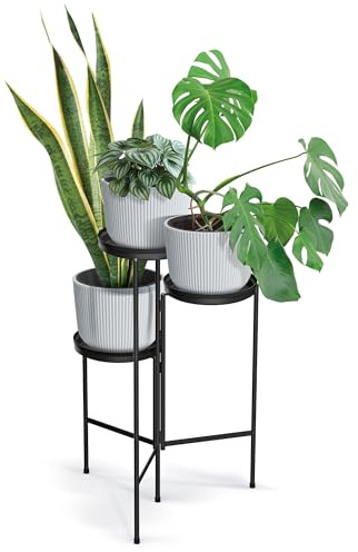 PECZEKO Blumenständer Pflanzenständer Pflanzenregal aus und Metall, Modernes Regal für Zimmerpflanzen, 3 Etagen, Stabil und platzsparend, Ideal für Wohnzimmer, Balkon und Büro Schwarz