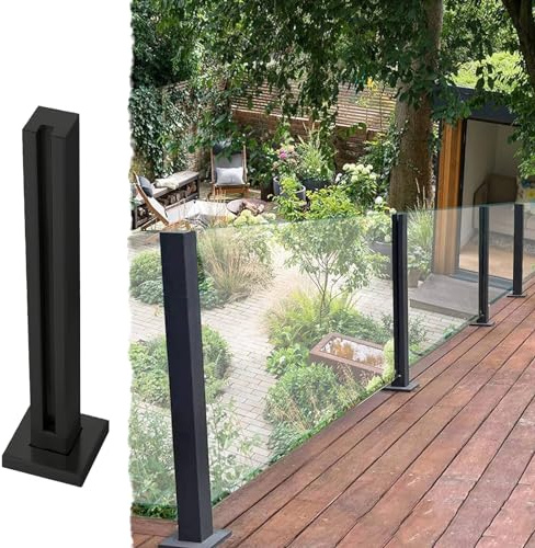 Système de garde-corps en verre avec poteaux et colliers en acier inoxydable pour installation sur balcon, jardin, terrasse et patio