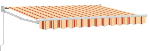 vidaXL Manuell einziehbare Markise Gelb, Orange und Weiß 3,5x2m, Verstellbare, Moderne ausziehbare Markise, praktische UV-Schutzüberdachung für draußen, funktionale Terrassenabdeckung für den Sommer